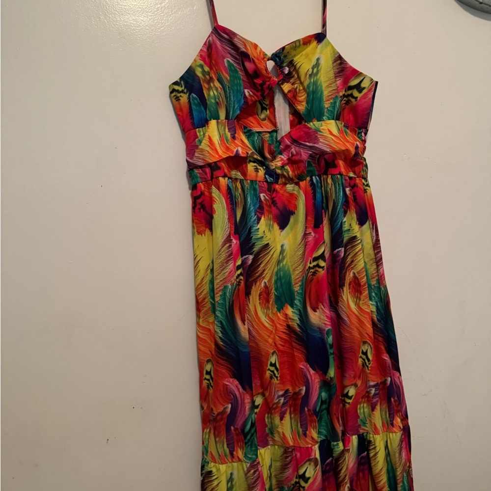 Maxi multicolored peek a boo dress with tiered bottom